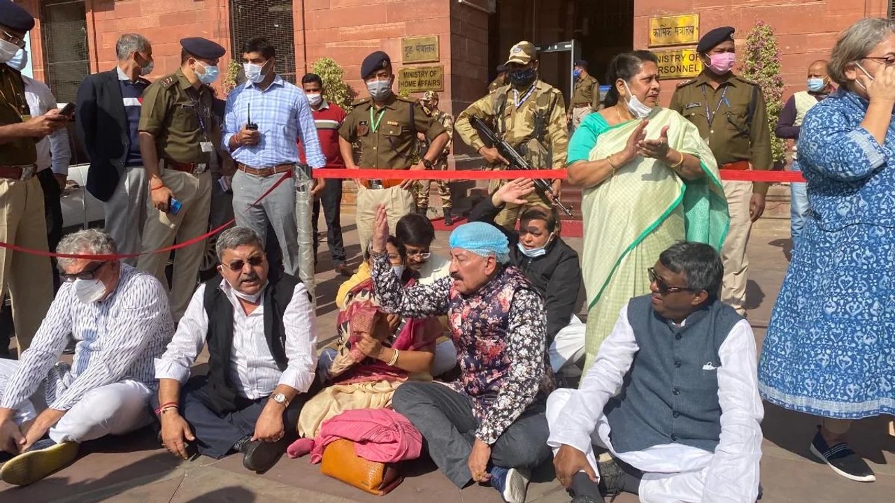 TMC stages protest over arrest of TMC leader Sa...