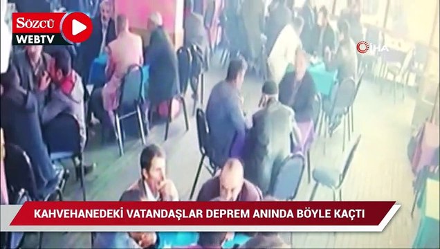 Kahvehanedeki vatandaşların depremden kaçış anı güvenlik kamerasına yansıdı