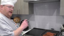Tank Cooks Feltman's Hot Dogs on Flat Top Grill