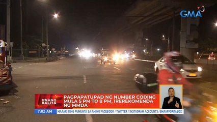Pagpapatupad ng number coding mula 5PM-8PM, irerekomenda ng MMDA | UB