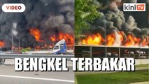 Bengkel kereta terbakar, api marak di susur DUKE