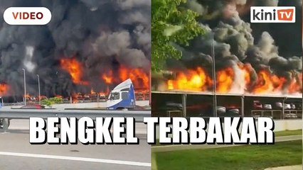 Bengkel kereta terbakar, api marak di susur DUKE