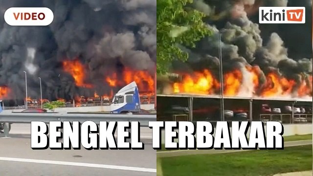 Bengkel kereta terbakar, api marak di susur DUKE
