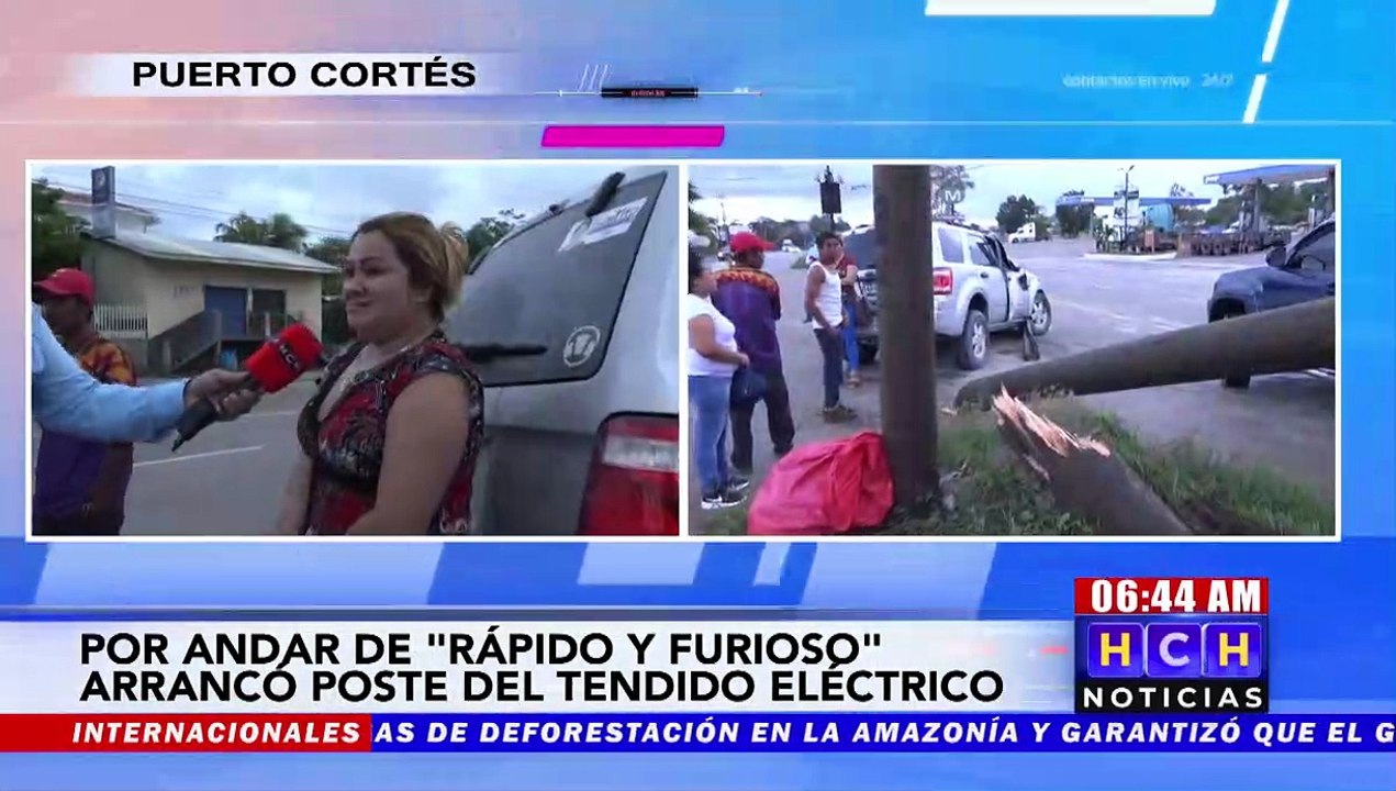 ¡Pudo ser tragedia! “Rápido y Furioso” arranca poste en Puerto Cortés