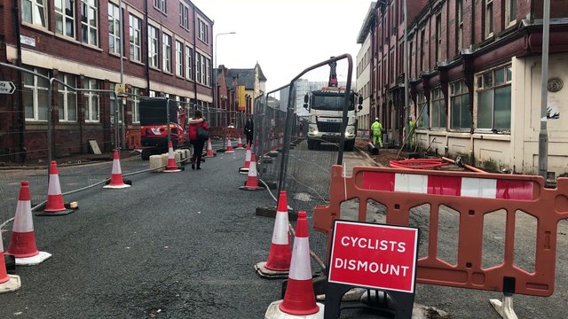 Roadworks blocking Corporation Street in Preston
