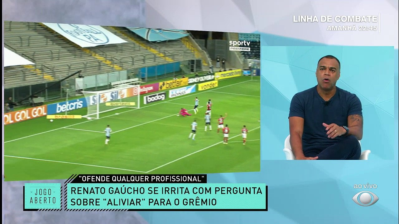 RENATO GAÚCHO ALIVIOU PARA O GRÊMIO? O empate entre Grêmio 2 x 2 Flamengo gerou muito debate sobre a postura de Renato Gaúcho na partida. Renata Fan e Denílson Show discordaram sobre o assunto. #JogoAberto