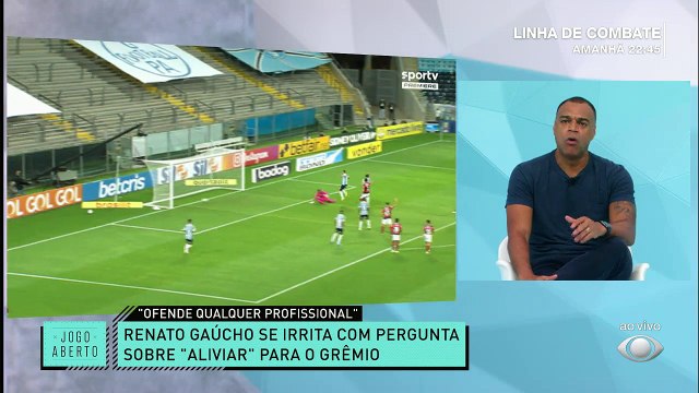 RENATO GAÚCHO ALIVIOU PARA O GRÊMIO? O empate entre Grêmio 2 x 2 Flamengo gerou muito debate sobre a postura de Renato Gaúcho na partida. Renata Fan e Denílson Show discordaram sobre o assunto. #JogoAberto