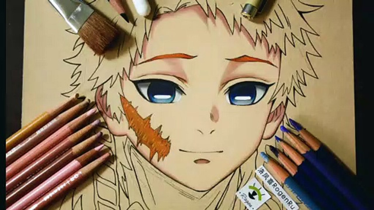 61b Draw Sabito (an anime character) by using prismacolor pencis