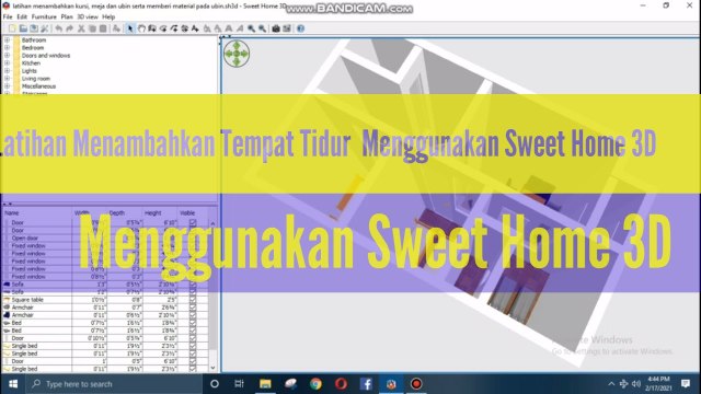 Latihan Menambahkan Tempat Tidur Menggunakan Sweet Home 3D