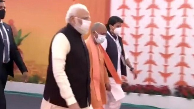 PM Modi arrives for foundation stone laying ceremony at Jewar airport