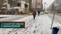 Erzurum kar yağışıyla beyaza büründü