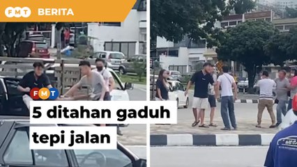 5 ditahan gaduh tepi jalan guna payung, gergaji