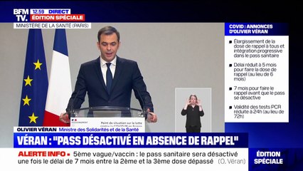 Olivier Véran: "À compter de demain, un décret rendra à nouveau obligatoire le port du masque partout en intérieur dans les lieux couverts par un pass sanitaire"