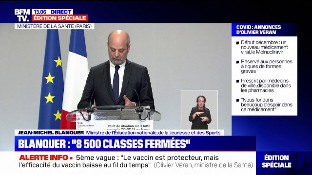 Jean-Michel Blanquer: Hier, on dénombrait 8.500 classes fermées