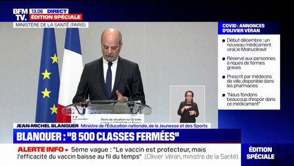 Jean-Michel Blanquer: "Hier, on dénombrait 8.500 classes fermées"