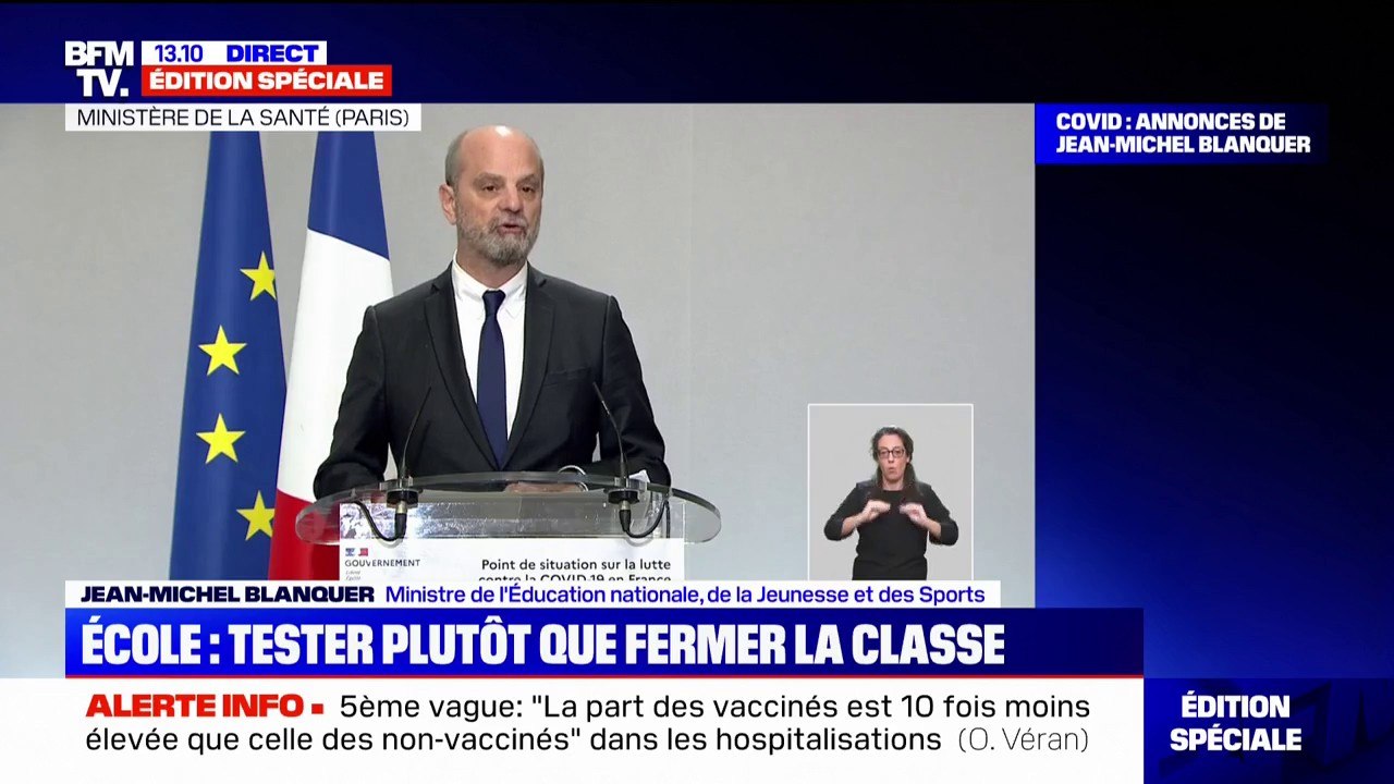 Jean-Michel Blanquer: "Il n'y aura plus de fermeture systématique de classe dès le 1er cas de Covid en primaire, mais un dépistage"