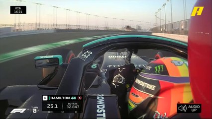 كاميرا من داخل سيارة هاميلتون أثناء قيادته على حلبة كورنيش جدة