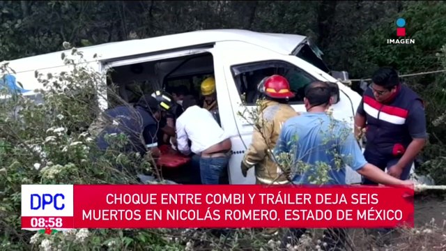 Choque entre combi y tráiler deja seis muertos en Nicolás Romero, Edoméx