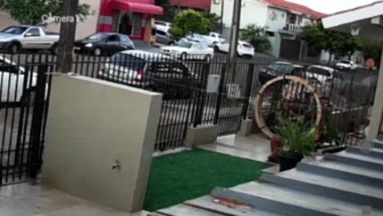 Câmera registra o momento que carro roda na pista após colisão em Cascavel
