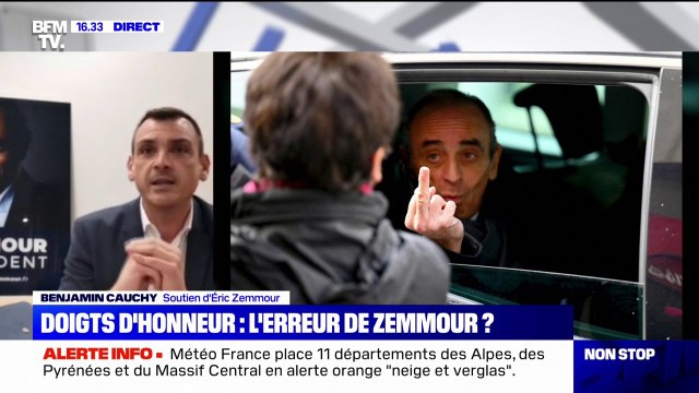 Benjamin Cauchy (soutien d'Éric Zemmour) sur l'échange de doigts d'honneur: C'est une réponse spontanée à une passante insultante