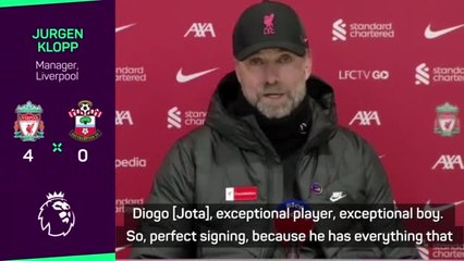 下载视频: Klopp hails 'perfect signing' Diogo Jota after Southampton win