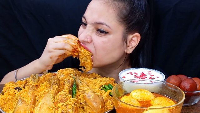 Asmr Eating Lots Of Spicy Chicken Dum Biriyani, Spicy Egg Curry, Riata Huge Indian Food Feast Mukbang Foodie JD