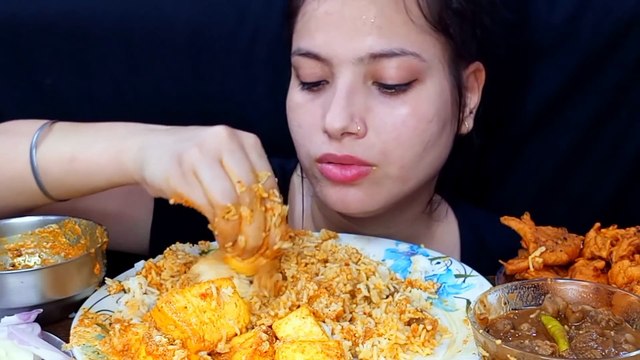 Asmr Eating Shahi Paneer Masala, Rice, Pyaj Pakode, Chole Masala Food Eating Show Big Bite Foodie JD
