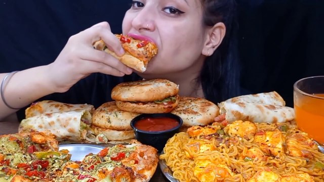 Asmr Eating Tandoori Paneer Pizza, Paneer Masala Maggi, Punjabi Paneer Roll, Pizza Burger Big Bites Foodie JD