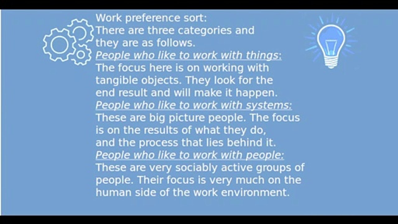 work preference sort
