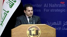 مؤتمر مستشار الأمن القومي العراقي حول استهداف مقر الكاظمي