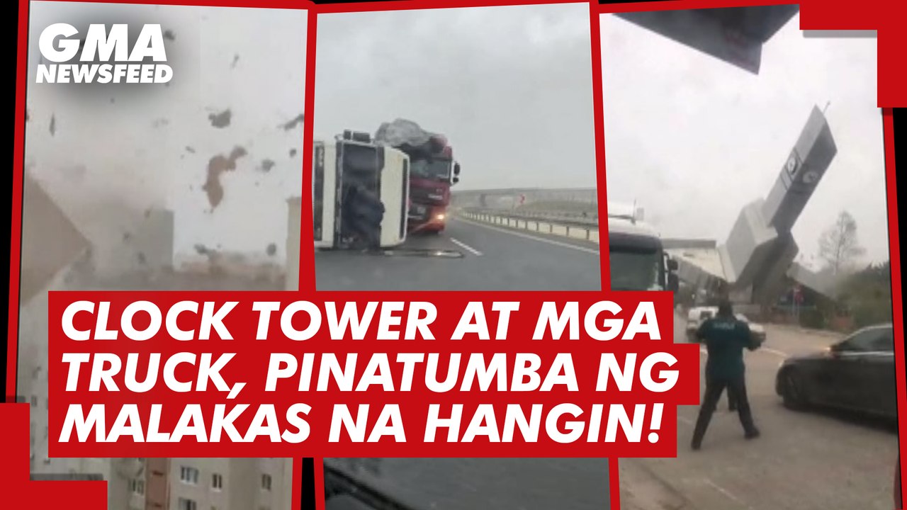 Clock tower at mga truck, pinatumba ng malakas na hangin sa Turkey | GMA News Feed