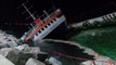 İstanbul Boğazı'nda korkutan anlar! Lodos nedeniyle kıyıya oturan gemi, su alarak battı