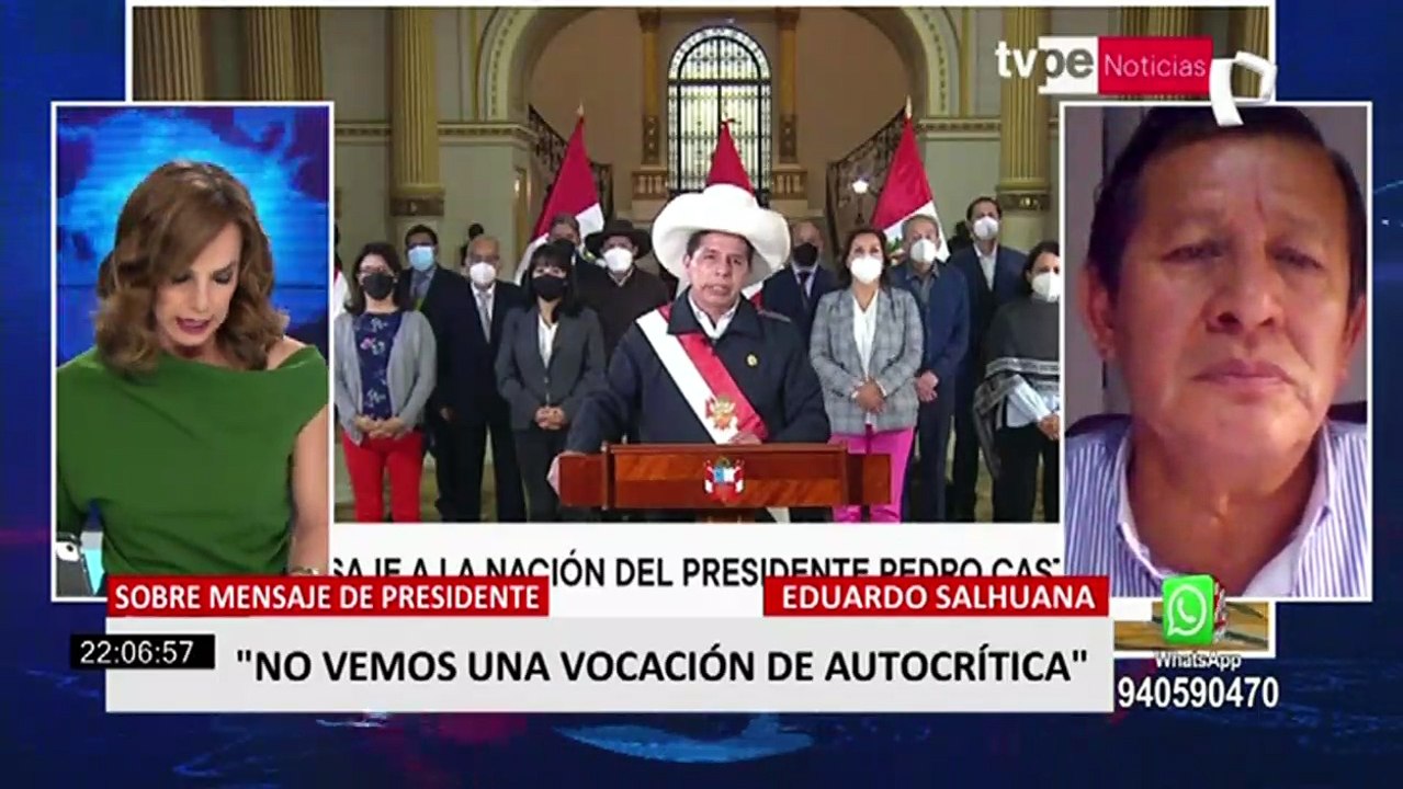 Eduardo Salhuana sobre mensaje a la Nación: “No escuchamos y no vemos una vocación de autocrítica”