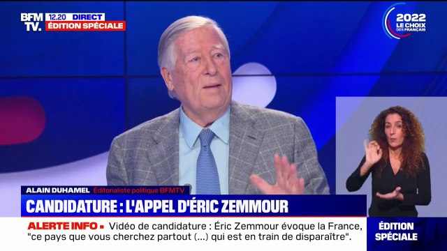 Sombre , pas banale ... L'analyse d'Alain Duhamel sur la vidéo de candidature d'Éric Zemmour à la présidentielle