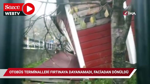 Fırtınada otobüs terminalinin dış cephesi çöktü, faciadan dönüldü