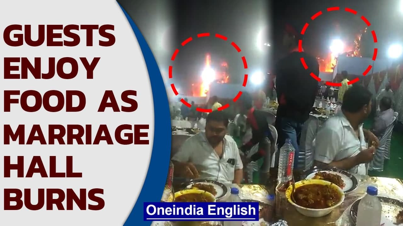 Massive fire at a marriage hall in Bhiwandi, guests keep enjoying food, Watch| Oneindia News