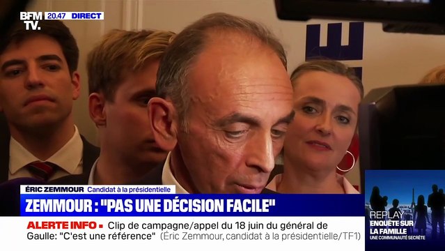 Le candidat à la présidentielle Eric Zemmour s'est exprimé devant BFMTV après son intervention sur TF1 lors du JT de Gilles Bouleau.