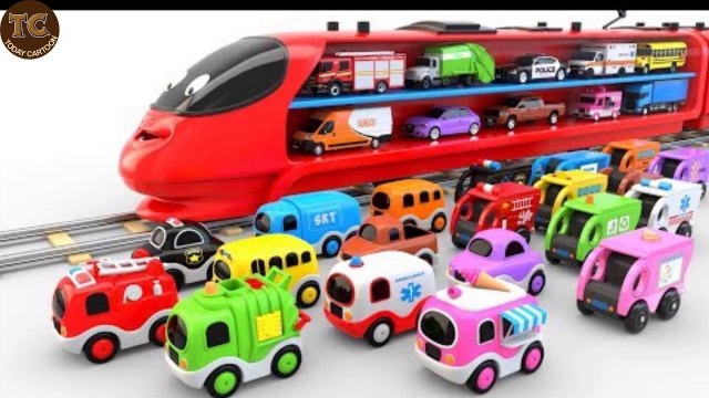 Colors for Children to Learn with Train Transporter Toy Street Vehicles