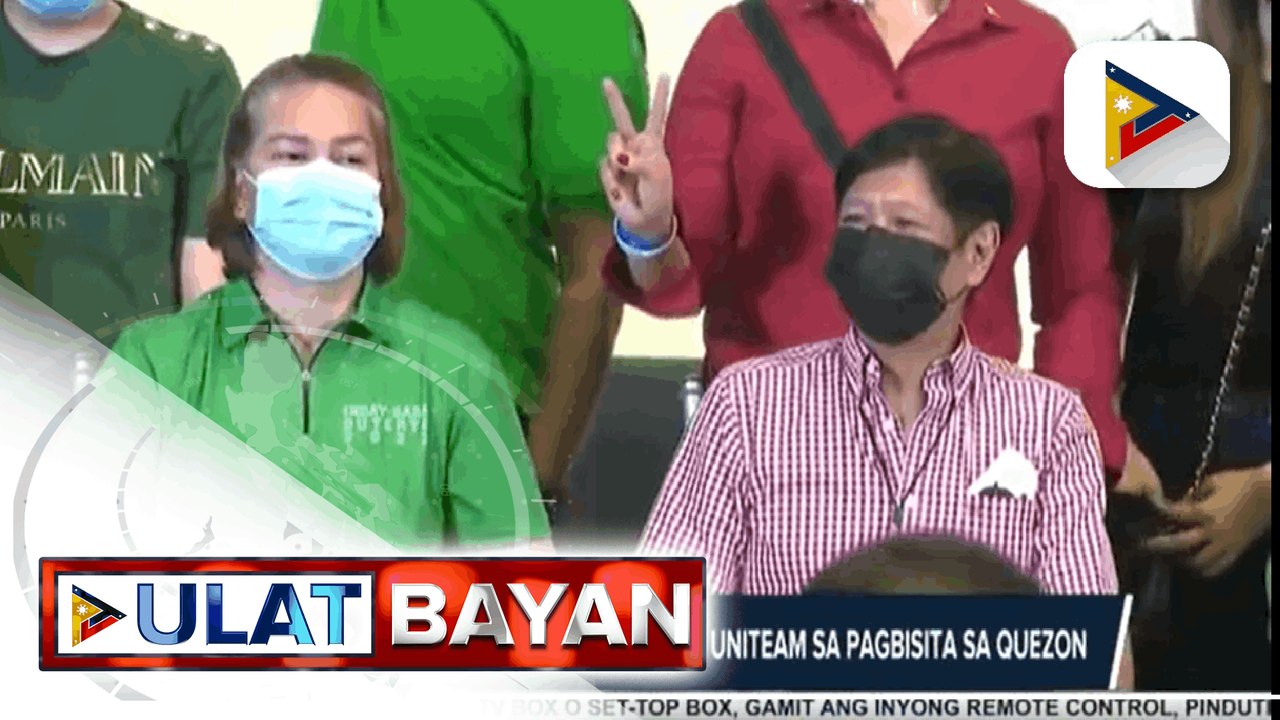 Ex-Pres. Arroyo, sumama sa BBM-Sara uniteam sa pagbisita sa Quezon   Mayor Sara, nagpa-abot ng pasasalamat mula kay Pres. Duterte;  Sen. Pacquiao, balik-senado muna matapos ang caravan sa CARAGA;  Lacson-Sotto tandem, sinabing uunahin muna ang trabaho sa