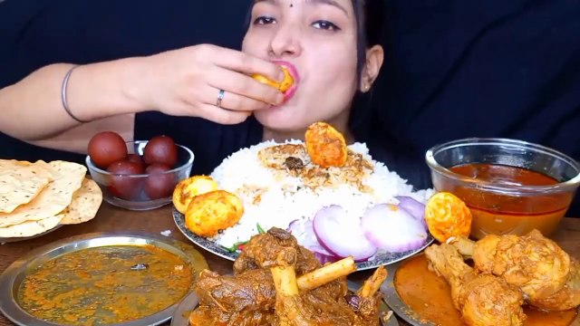 Asmr Eating Spicy Chicken Curry, Mutton Curry, Egg Curry Huge Indian Food Feast Eating | Mukbang | Foodie JD