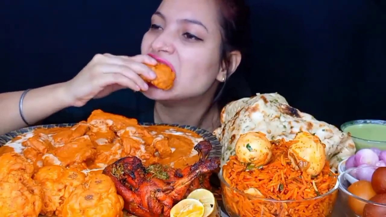 Asmr Eating Butter Chicken, Butter Garlic Naan, Gobi Pakoda, tandoori Chicken Tangdi, Egg Biriyan | Mukbang | Foodie JD