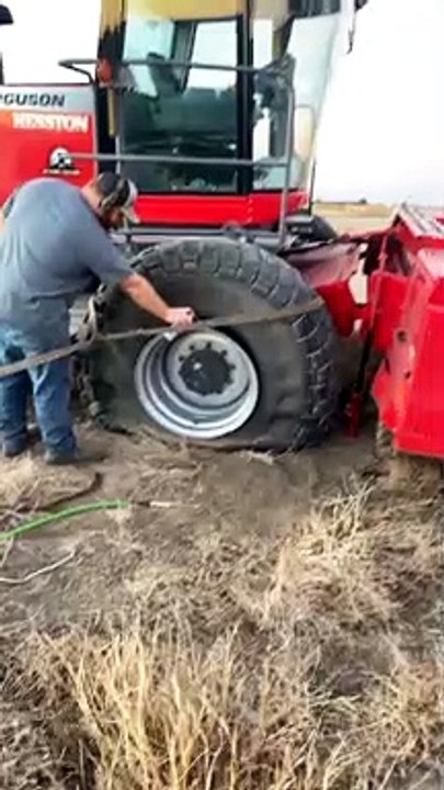 Tractor's Flat Tire Fixed With Fire