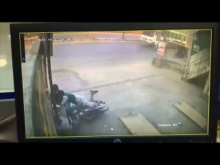 Two Guys Riding Motorcycle Lose Control and Crash into Wall