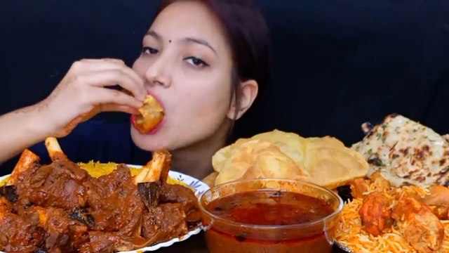 Asmr Eating 1.5kg Mutton Curry, Chicken Biriyani, Bhatura, Butter Garlic Naan, Yellow Rice Food Show Foodie JD