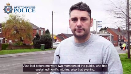 A tearful police officer was left fighting for his life after a drink-driver slammed into him