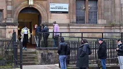 Queue at vaccination centre in Partick, Glasgow