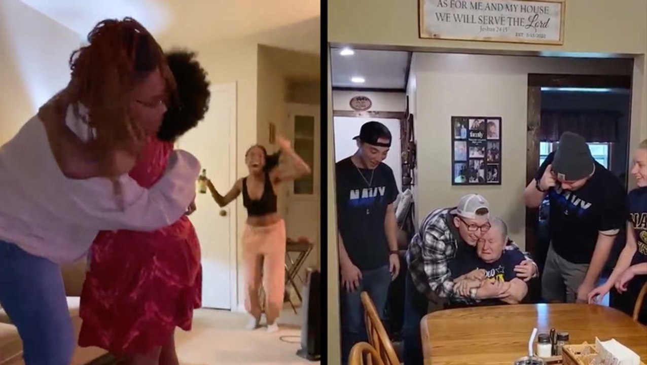 Cousins Reunite & Military Grandson Photobombs Grandma