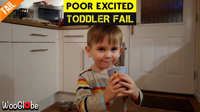 'Excited toddler slips and spills milk on himself & the kitchen floor *Try Not to Laugh*'