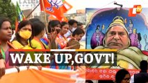 BJP BJP Workers Beat Gongs In Bhubaneswar Seeking Justice For Mamita Beat Gongs