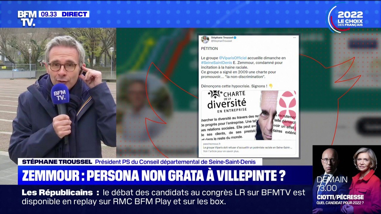 Meeting d'Éric Zemmour à Villepinte: la pétition pour faire annuler sa venue a déjà récolté "2000 signatures", selon le président PS du Conseil départemental de Seine-Saint-Denis